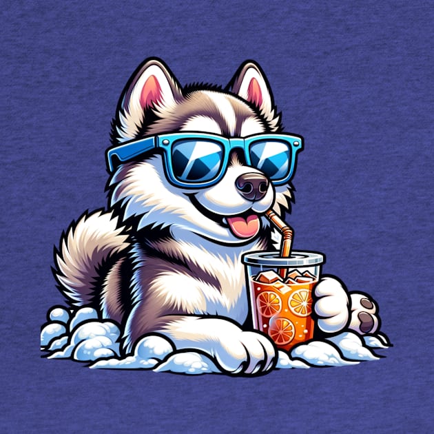 Siberian Husky Drinking Iced Tea Wearing Sunglasses by Beverage Beasts